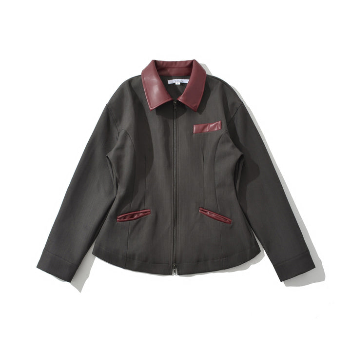 Damen Taillierte Kurzjacke mit Reißverschluss und Kunstlederbesatz Drune