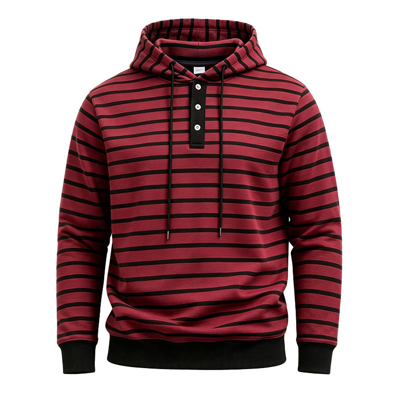 Herren Kapuzenpullover mit Knopfleiste und modischem Streifenmuster Drune