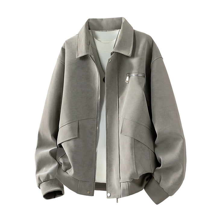 Herren Boxy-Blousonjacke im Veloursleder‑Look mit Brustreißverschluss, Pattentaschen & geripptem Saum Drune