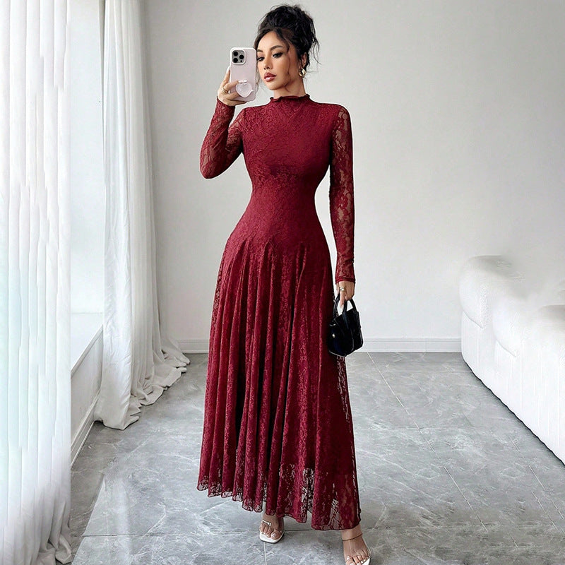 Damen Elegantes Hochzeitskleid mit Spitzenärmeln Drune