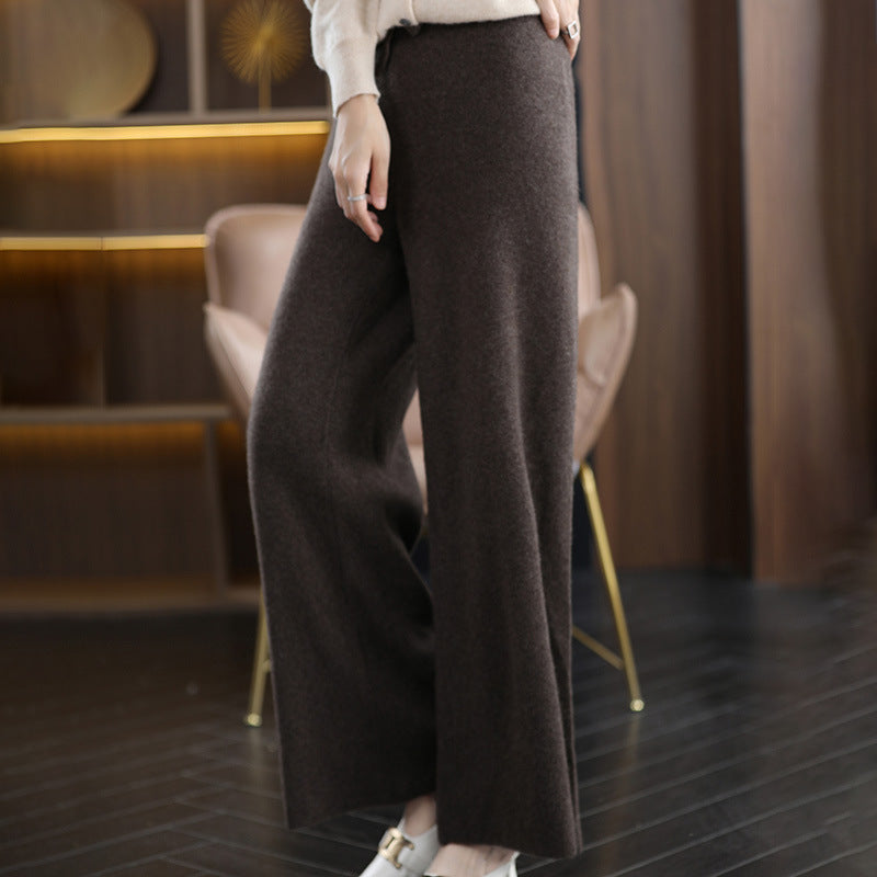 Damen High‑Waist Palazzo‑Strickhose mit Kordelzug und kaschmirähnlicher Weichheit Drune