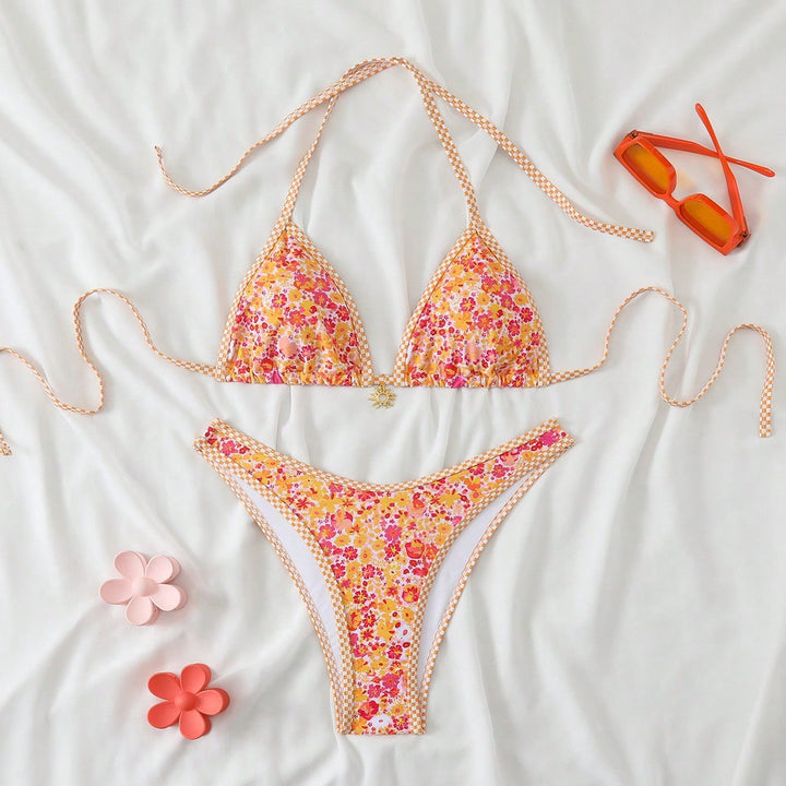 Damen Triangel-Bikini mit floralem Muster und raffinierten Details Drune