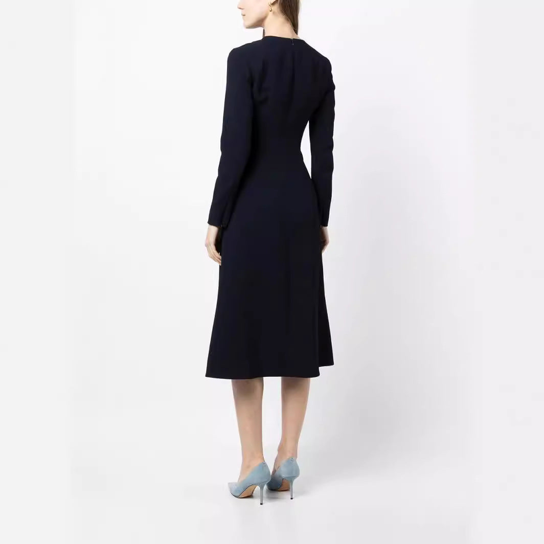 Damen Midikleid mit taillierter Drapierung und A-Linien Rock Drune