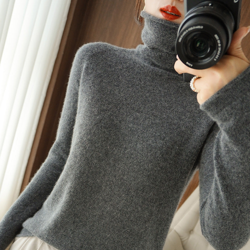 Damen Weicher Rollkragenpullover aus Kaschmir‑Look mit Daumenloch und figurbetonter Silhouette Drune