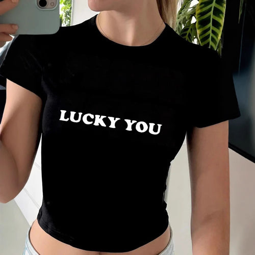 Damen Crop-T-Shirt mit kreativem Totenkopf-Design und figurbetontem Schnitt Drune