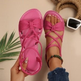 Damen Zarte Römersandalen mit Schleifen-Detail und verstellbaren Schnürriemen Drune