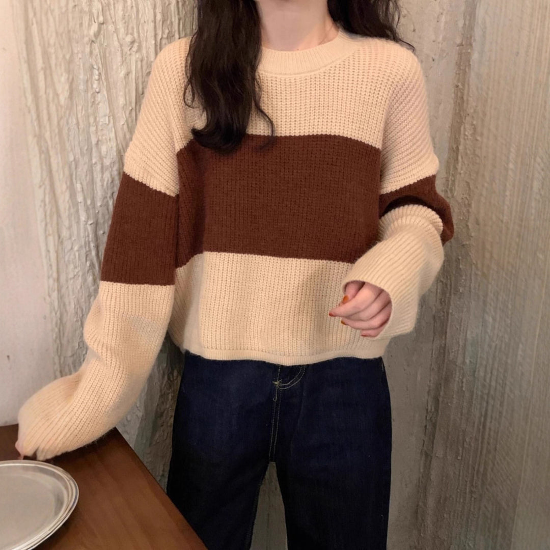 Damen Grobstrickpullover mit modernem Farbblockdesign Drune