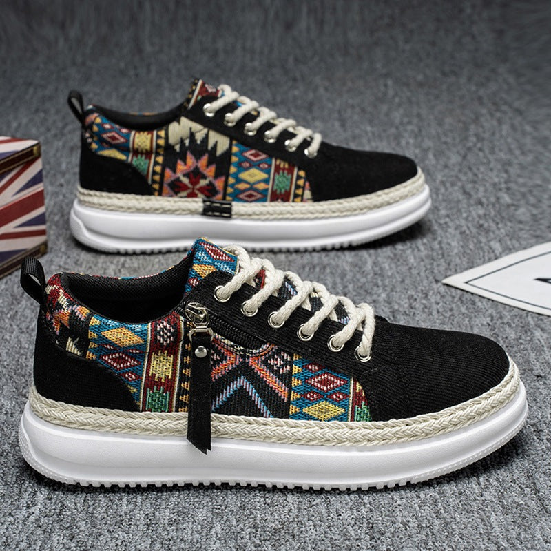 Damen espadrille-inspirierte Plateau-Sneaker mit gewebten Ethno-Einsätzen, seitlichem Reißverschluss und gedämpfter Leichtsohle Drune