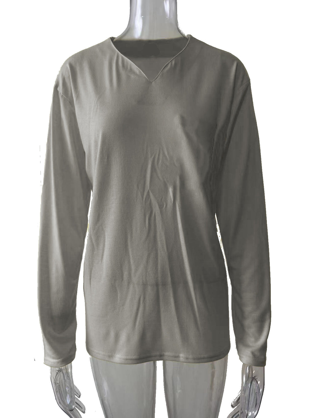 Damen nan legeres Langarmshirt mit V-Notch-Ausschnitt, Brusttasche und lockerer Oversize-Passform Drune