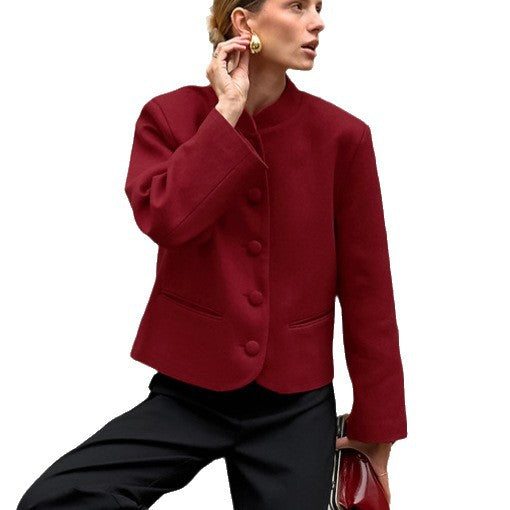 Damen Modische Jacke mit hochgeschlossenem Kragen und Knopfdetails Drune