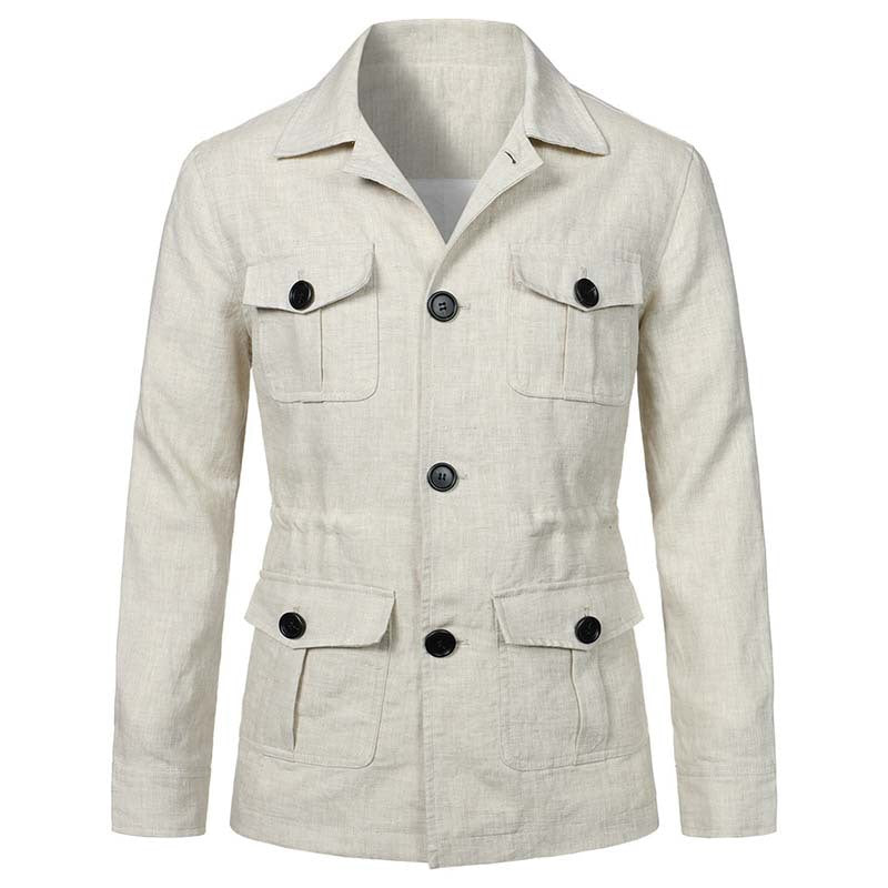 Herren Safari‑Leinenjacke mit vier aufgesetzten Pattentaschen Drune