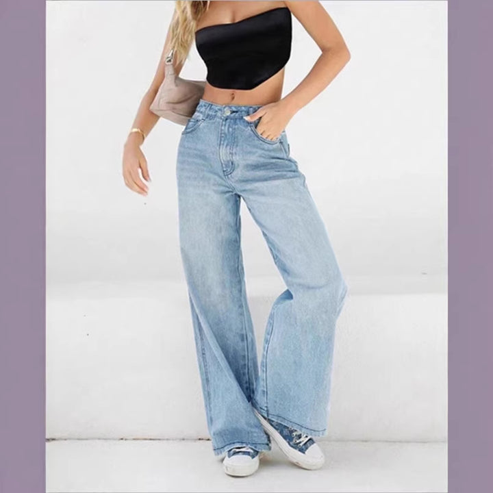 Damen weite High-Waist Jeanshose im Palazzo-Stil Drune