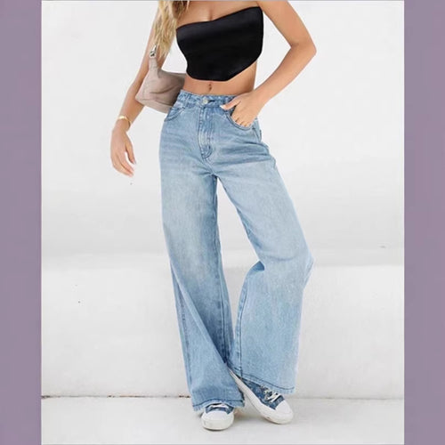 Damen weite High-Waist Jeanshose im Palazzo-Stil Drune