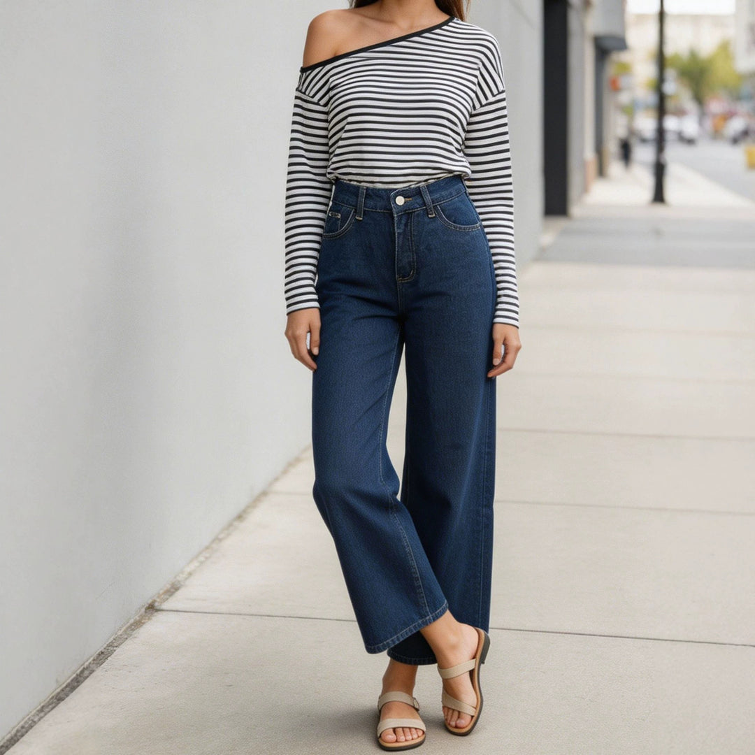 Damen nan High‑Waist Wide‑Leg-Jeans mit weitem Bein und klassischem Five‑Pocket-Schnitt Drune