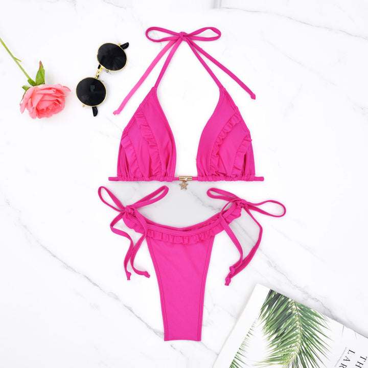 Damen Triangel-Bikini mit Rüschendetails und verstellbaren Bindebändern Drune