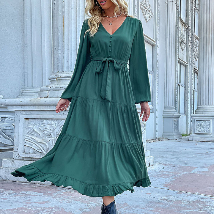 Damen Lange Bluse mit Taillengürtel Drune