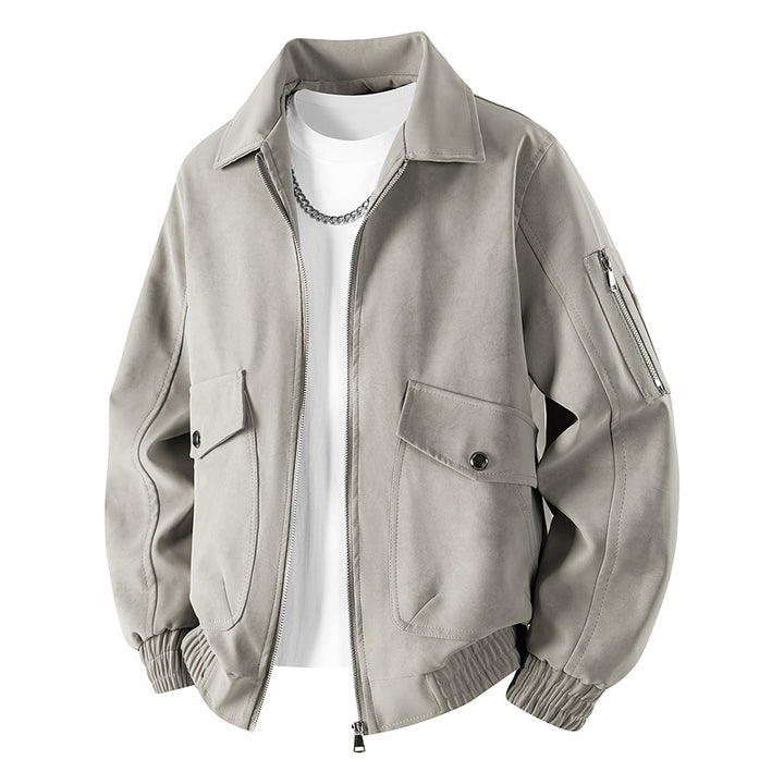 Herren Velourslederoptik Oversize-Bomberjacke mit Utility-Ärmeltasche & Pattentaschen Drune