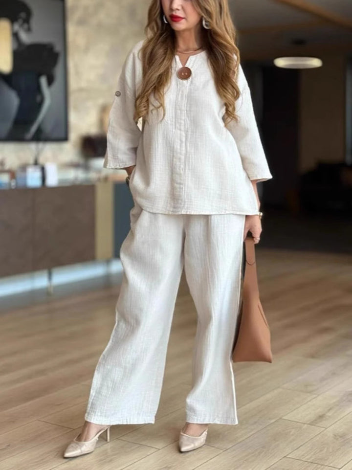 Damen lässige Tunika und Palazzo-Hose Drune