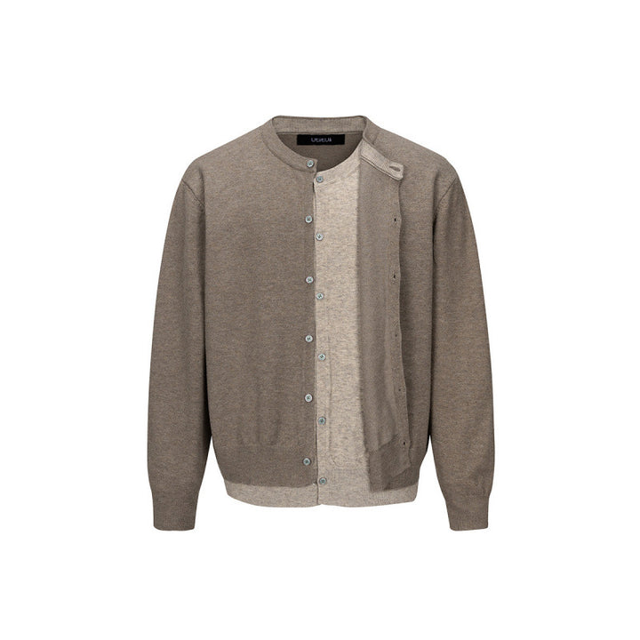 Herren Feinstrick-Cardigan mit zweilagiger Optik, Rundhalsausschnitt und durchgehender Knopfleiste Drune