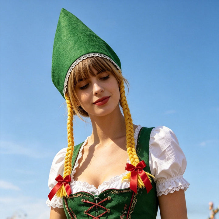 Damen nan traditionelle Trachtenhaube aus Baumwollvelours mit feinem Spitzenrand für Dirndl Drune