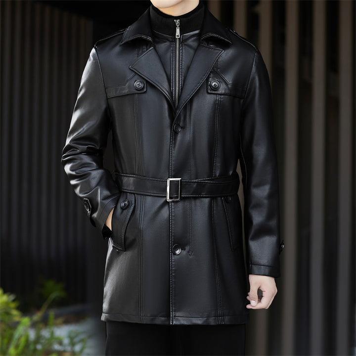 Herren Kunstlederjacke im eleganten Trenchcoat-Stil mit praktischen Taschen Drune