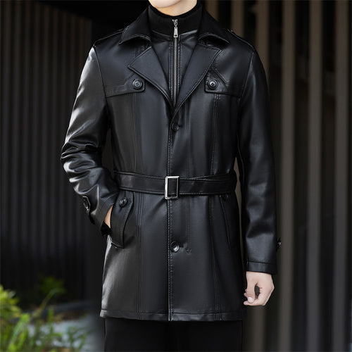 Herren Kunstlederjacke im eleganten Trenchcoat-Stil mit praktischen Taschen Drune