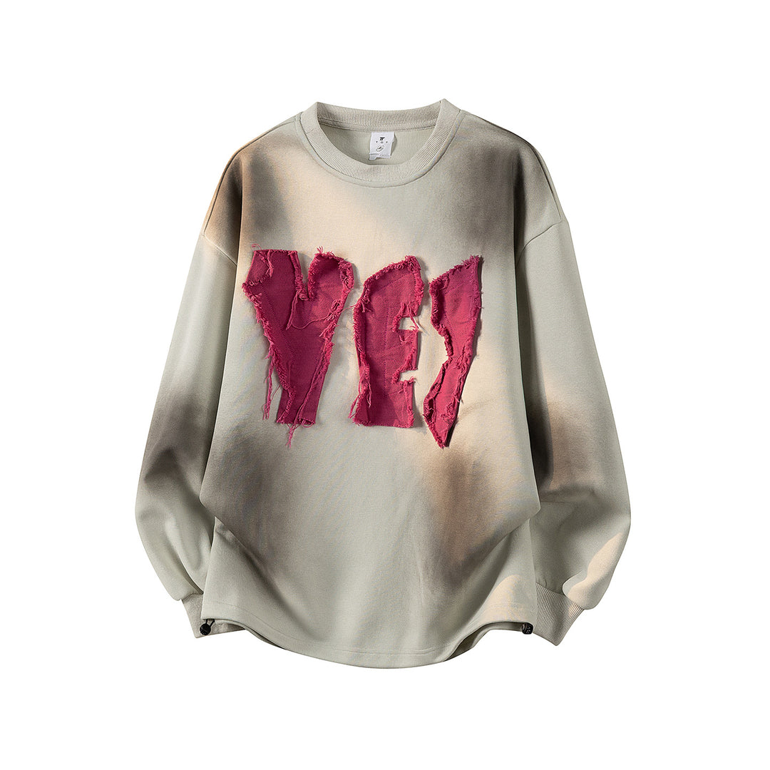 Damen Oversize-Sweatshirt mit gesticktem Schriftzug, abgerundetem Saum & überschnittener Schulter Drune
