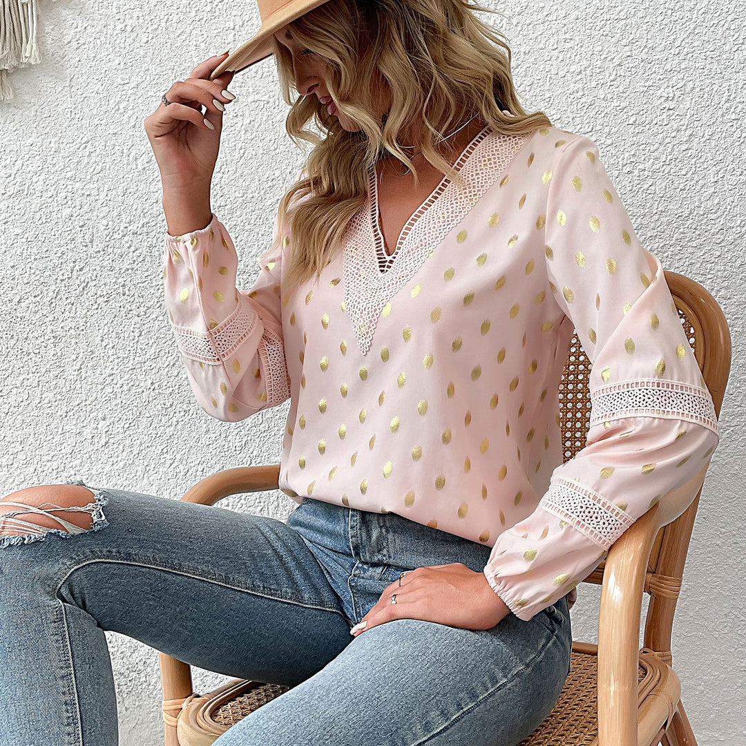 Damen Elegantes Blusenshirt mit Rüschen und Gold-Details Drune