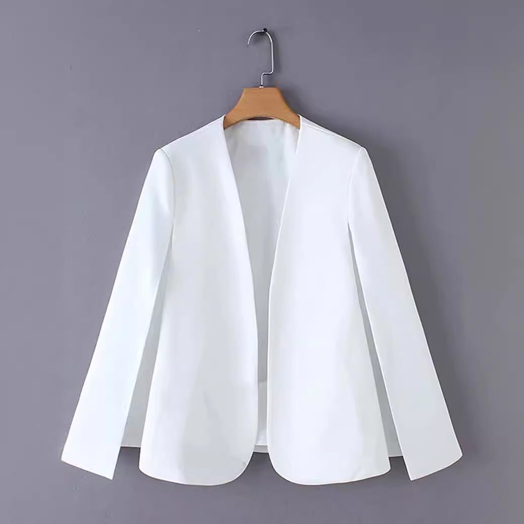 Damen Eleganter Cape‑Blazer mit offenen Ärmelschlitzen und cleanem Fall Drune