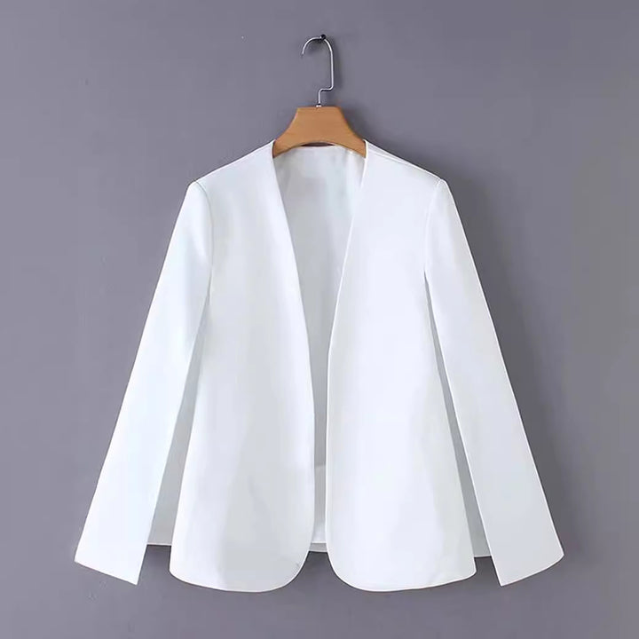 Damen Eleganter Cape‑Blazer mit offenen Ärmelschlitzen und cleanem Fall Drune
