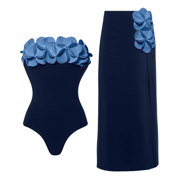 Damen Schwimmanzug mit asymmetrischem Schnitt und floralen Applikationen Drune