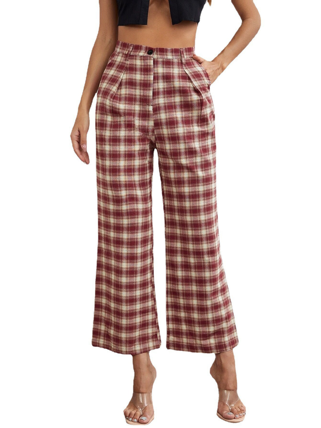 Frauen Weitbeinige Karohose Drune