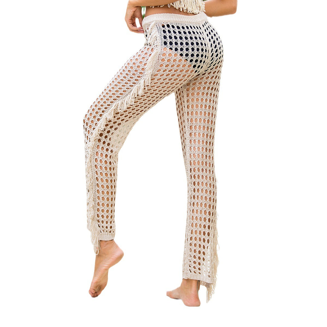 Damen Häkel-Strandhose mit fransigen Details und weitem Schnitt Drune
