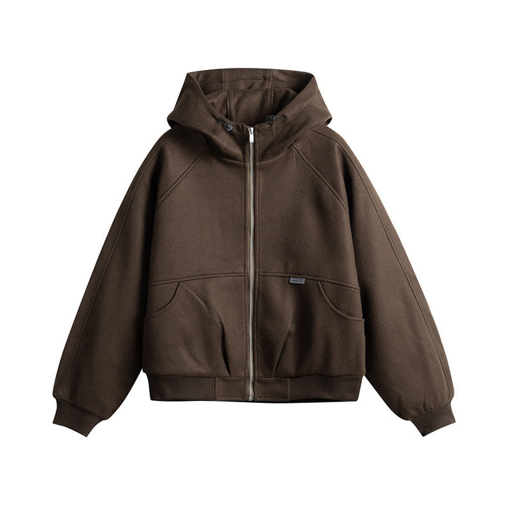 Unisex Oversize Kapuzenblouson aus Wollmix mit Reißverschluss und Kängurutaschen Drune