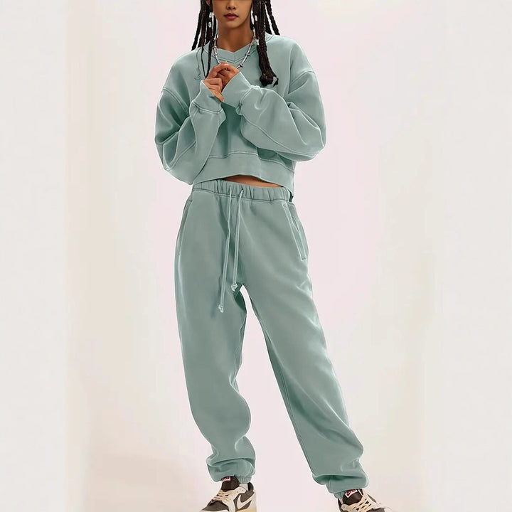 Damen Boxy-Sweatshirt mit überschnittener Schulter, verlängertem Rückenteil und brushed Fleece Drune
