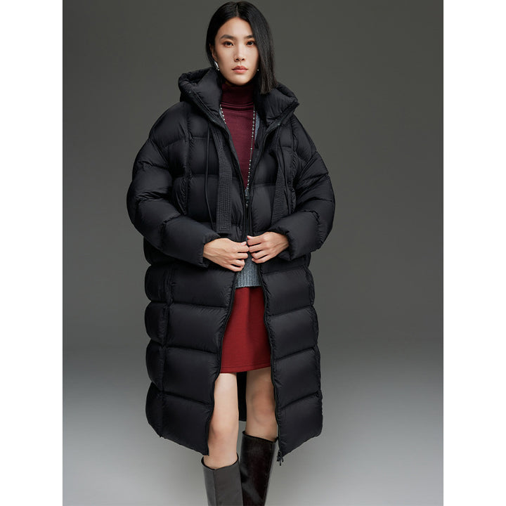 Damen Oversized Stepp-Daunenmantel mit Kapuze und verlängerter Silhouette Drune