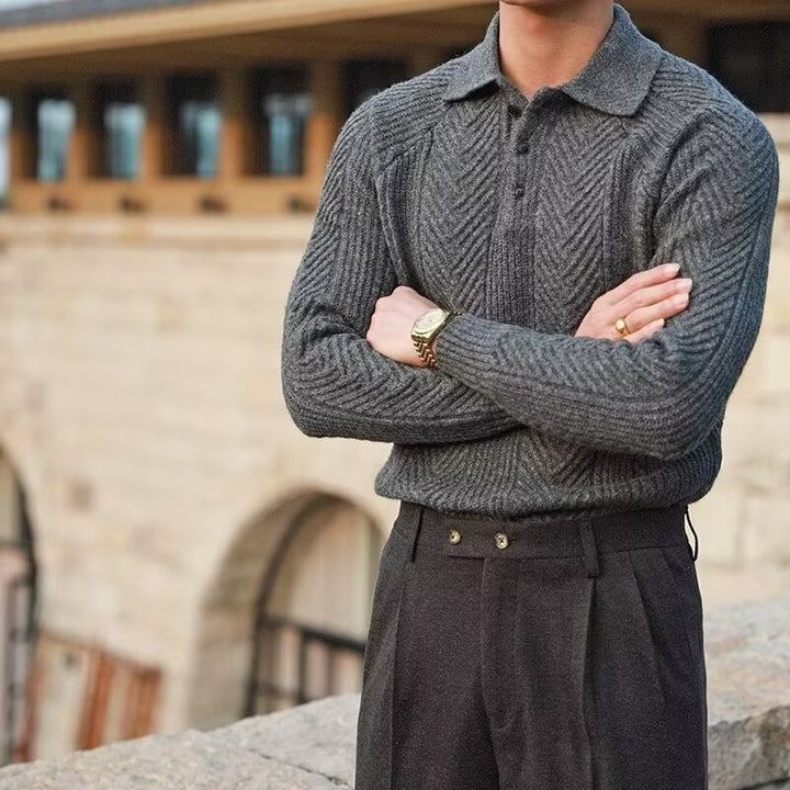 Herren Elegante Grobstrick Pullover mit Knopfleiste Drune
