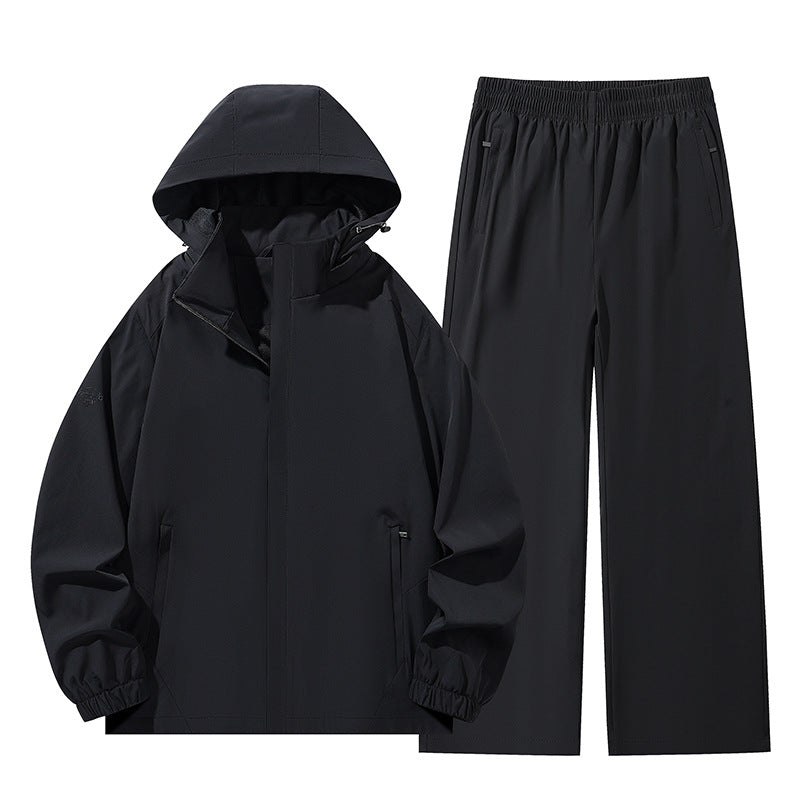 Herren Zweiteiliges wasserabweisendes Outdoor-Set mit Kapuzen-Softshelljacke und Relaxed-Freizeithose Drune