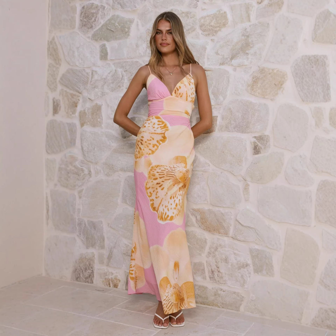 Damen Maxikleid mit floralem Design und raffinierten Rüschendetails Drune
