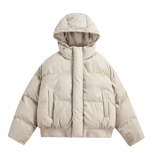 Damen Gekürzte Isolierende Pufferjacke im Boxy‑Cut mit Volumen‑Kapuze, Stehkragen und Rippbund Drune