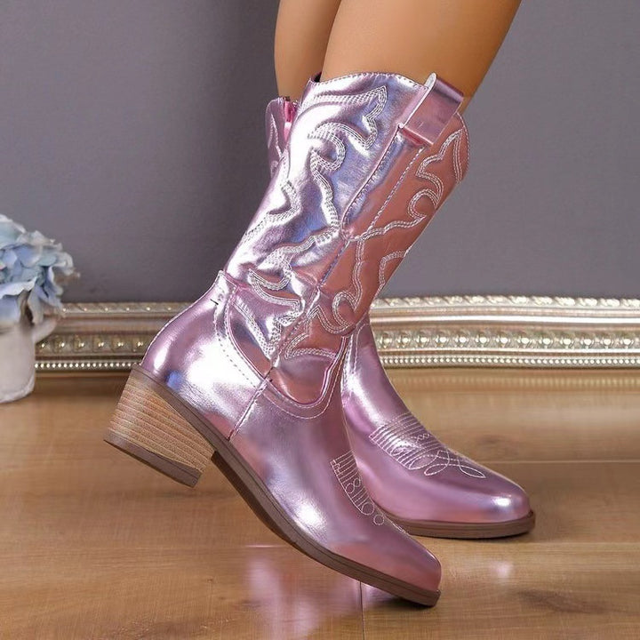 Damen nan Cowboystiefel mit mittelhohem Blockabsatz und seitlichem Reißverschluss Drune