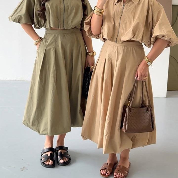Damen Taillierter A-Linien-Midirock mit Kellerfalten & hoher Taille Drune