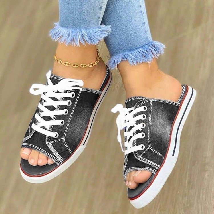 Damen Slip-On Sneakers im modernen Denim-Stil mit offenem Zehenbereich Drune