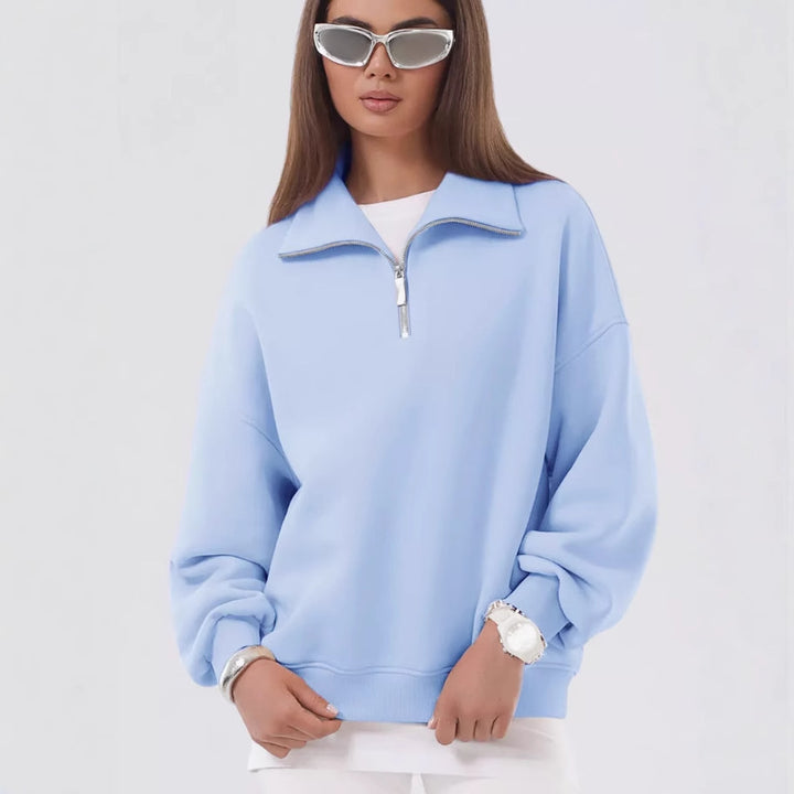 Unisex Relax-Halbzip-Sweatshirt mit hohem Stehkragen, Raglanärmeln und leicht angerauter Innenseite Drune