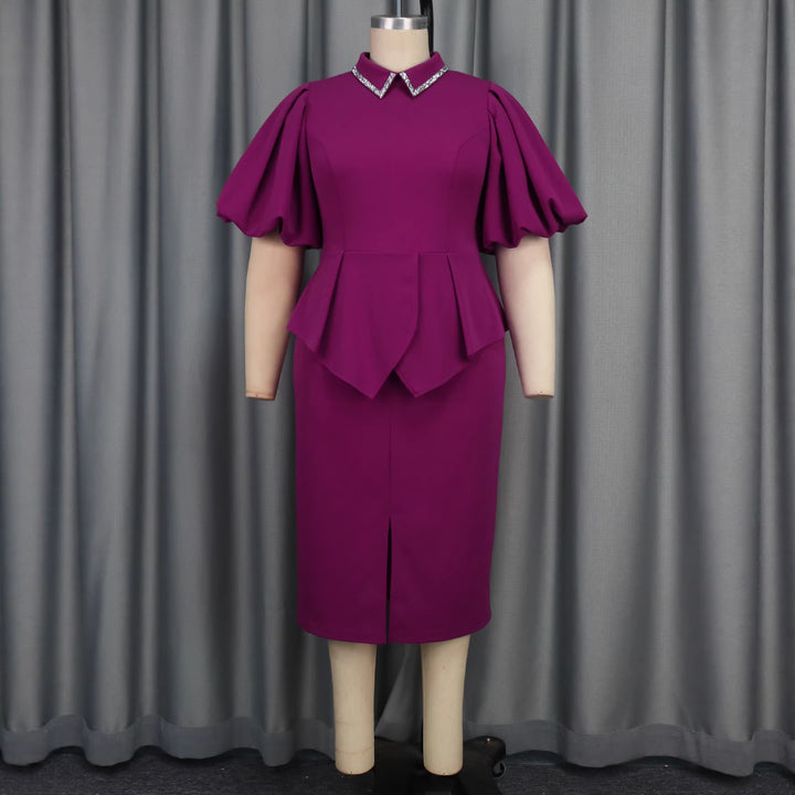 Damen Peplum Kleid mit elegantem Kristallkragen Drune
