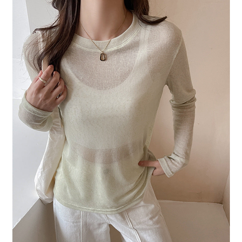 Damen lockeres Langarmshirt aus leichtem, atmungsaktivem Material mit feiner Rippstruktur Drune