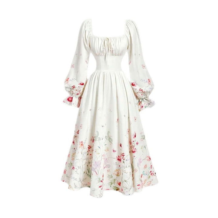 Damen Elegantes Midikleid mit Puffärmeln Drune