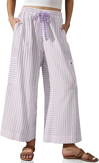 Damen weite Palazzo-Hose mit gestreiftem Muster und praktischen Taschen Drune