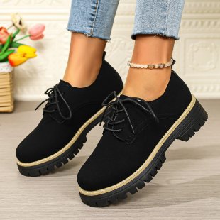 Damen Plateau-Schnürer im Oxford-Stil mit Velours-Optik und profilierter Gummisohle Drune