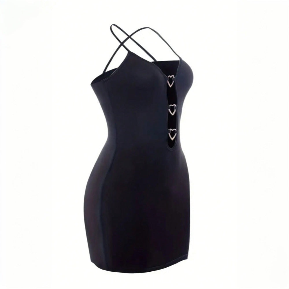 Damen verspieltes Minikleid mit herzförmigen Ausschnitten und feinen Trägern Drune